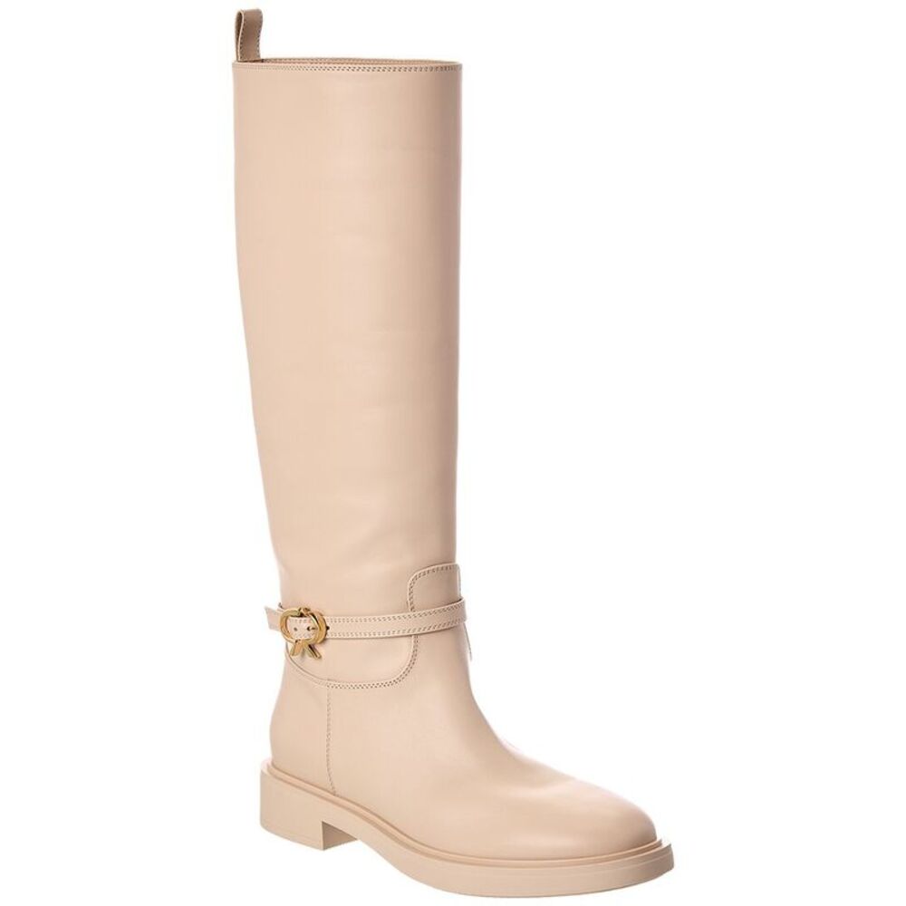 Gianvito Rossi Ribbon Cavalier 20 Leather Knee-High Boot, White
